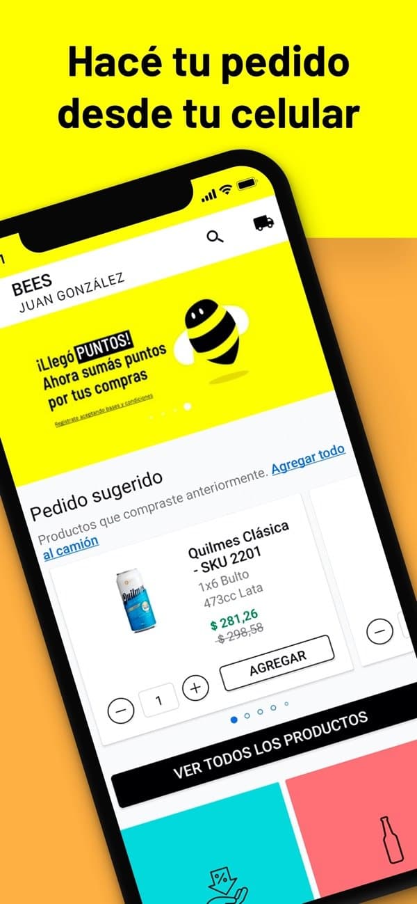 Pantalla de inicio de BEES con el pedido sugerido